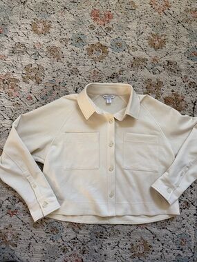 Athleta Ivory Button-Front Crop Shacket